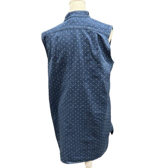 LRL Lauren Jeans Tunic Shirt Women S Sleeveless Polka Dot Denim Button Chambray - Picture 2 of 16